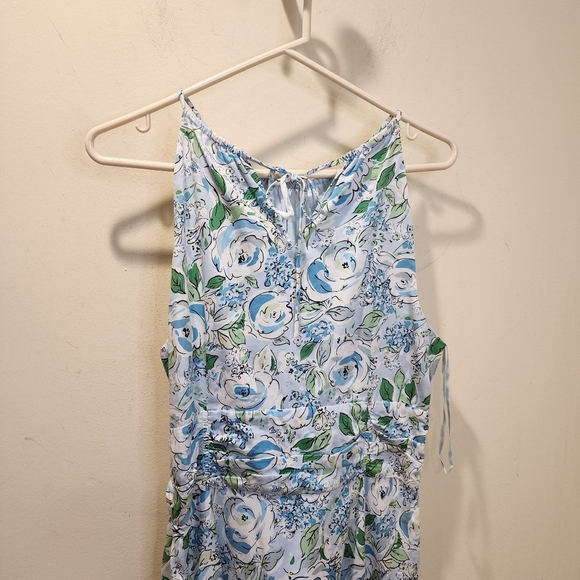 LOFT Women's Floral.Light Blue Cotton Midi Dress Size 12 - Picture 7 of 12